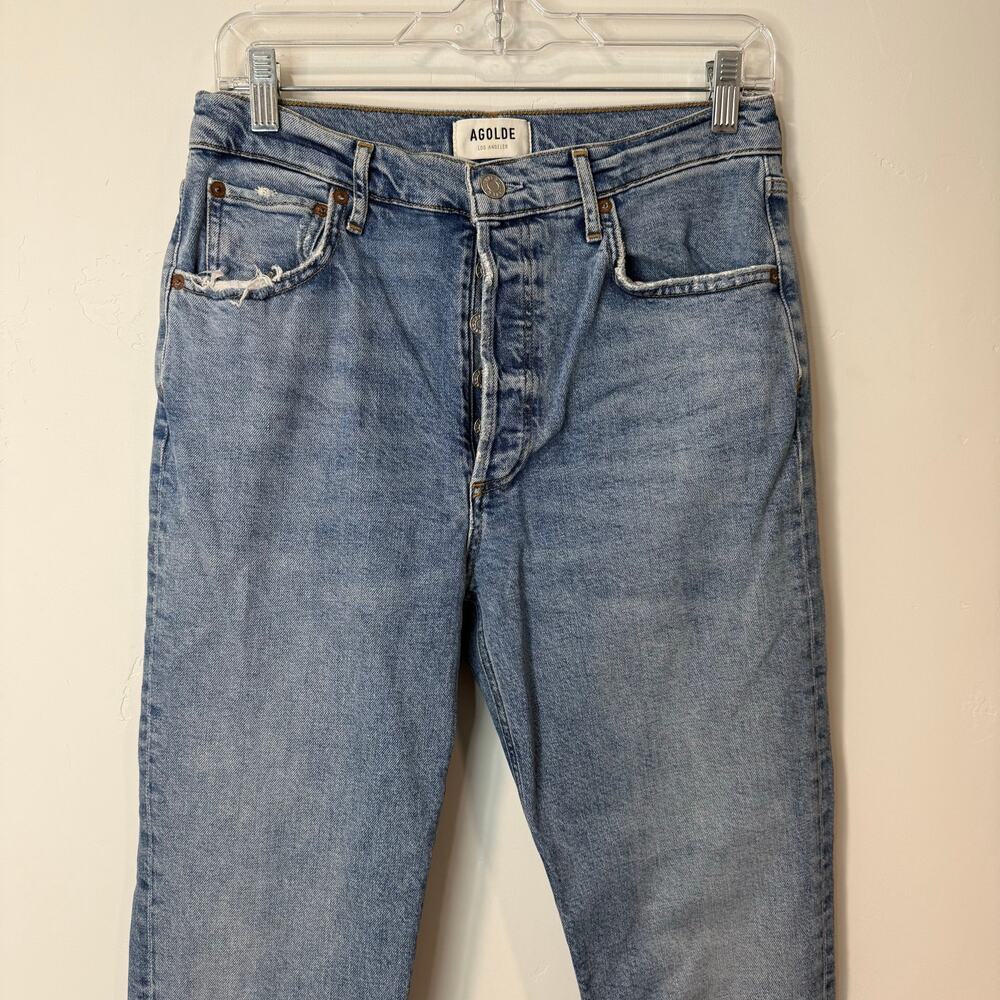 Agolde Womens Straight Jeans Riley Long 28 Cove Wash Blue Organic Cotton Hi Rise - Picture 6 of 10